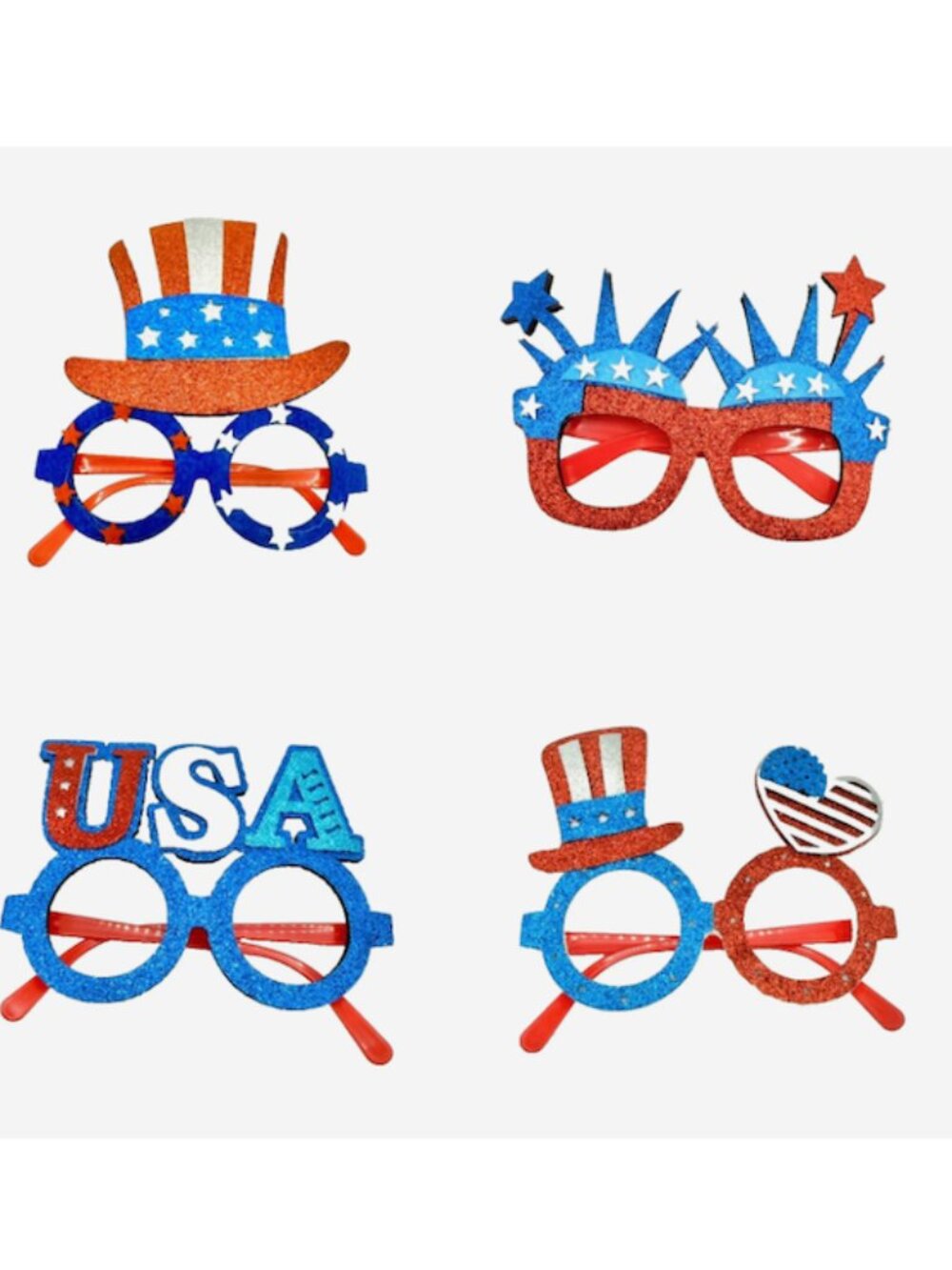 🇺🇸 USA 4th Of July Glitter Glasses Patriotic Party Prop Accessory Set of 4 New